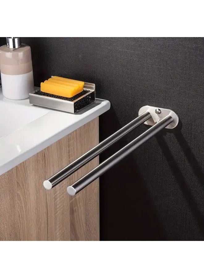 Stainless Steel Double Rod Towel Rack Silvery Wall Mounted Bathroom Shelf - Image 3